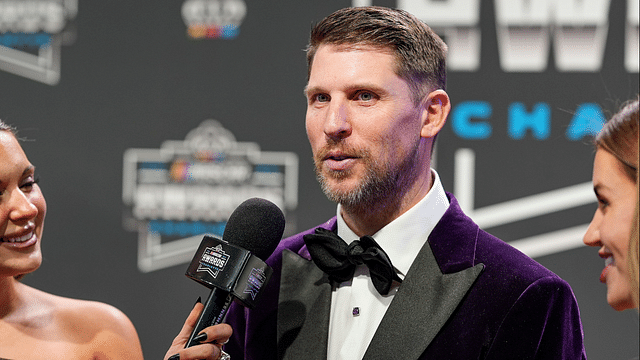 Nov 22, 2024; Charlotte, NC, USA; NASCAR Cup Series driver Denny Hamlin (11) during the NASCAR Awards Banquet at Charlotte Convention Center. Mandatory Credit: Jim Dedmon-Imagn Images