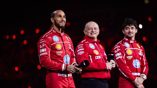 Scuderia Ferrari SF-25 livery reveal with HAMILTON Lewis (gbr), Scuderia Ferrari SF-25, VASSEUR Frederic (fra), Team Principal & General Manager of the Scuderia Ferrari, LECLERC Charles (mco), Scuderia Ferrari, portrait, during the F1 75 Live at The O2, F1 2025 season Launch event