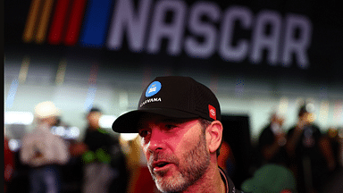 Feb 13, 2025; Daytona Beach, Florida, USA; NASCAR Cup Series driver Jimmie Johnson (84) during driver introductions for the Duels at Daytona International Speedway. Mandatory Credit: Peter Casey-Imagn Images