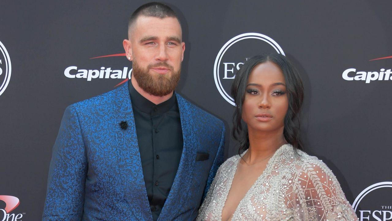 Kansas City Chiefs tight end Travis Kelce and Kayla Nicole arrive for the 2018 ESPYS at Microsoft Theatre.