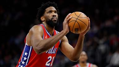 Philadelphia 76ers center Joel Embiid (21) shoots in the first half against the Detroit Red Wings at Little Caesars Arena.