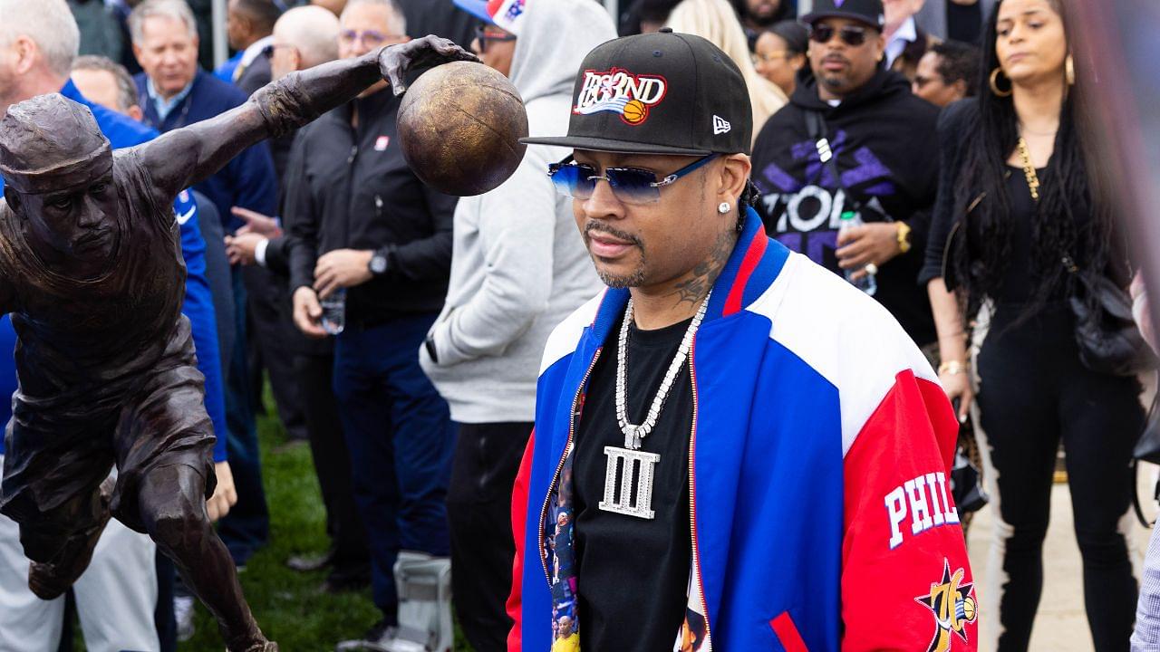 Philadelphia 76ers great Allen Iverson during the unveiling of the statue honoring him in a ceremony at the Philadelphia 76ers Training Complex.