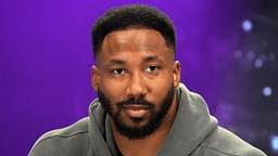 Cleveland Browns defensive end Myles Garrett on radio row at the Super Bowl LIX media center at the Ernest N. Morial Convention Center.