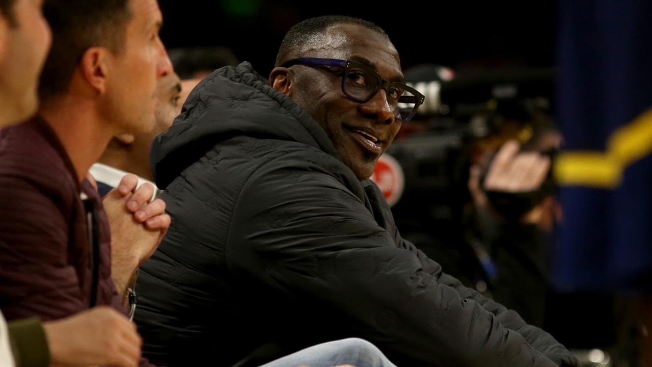 Mar 16, 2024; Los Angeles, California, USA; Shannon Sharpe during the second quarter between the Golden State Warriors and Los Angeles Lakers at Crypto.com Arena. Mandatory Credit: Jason Parkhurst-Imagn Images