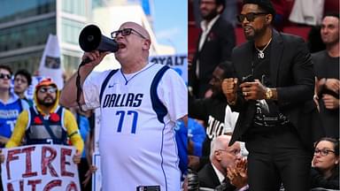 Mavs fans protest Luka Doncic trade (L) and Udonis Haslem (R)