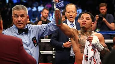 Gervonta Davis reacts to his victory by knockout against Francisco Fonseca during a boxing match at T-Mobile Arena.