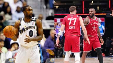 Gilbert Arenas (L), Luka Doncic and LeBron James (R)