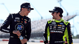 NASCAR Cup Series driver Carson Hocevar (77) and NASCAR Cup Series driver Ryan Blaney (12) during practice for the Goodyear 400 at Darlington Raceway.