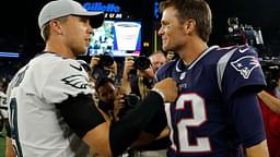 New England Patriots quarterback Tom Brady (12) meets Philadelphia Eagles quarterback Nick Foles (9) after the game at Gillette Stadium. Patriots defeated the Eagle 37-20.