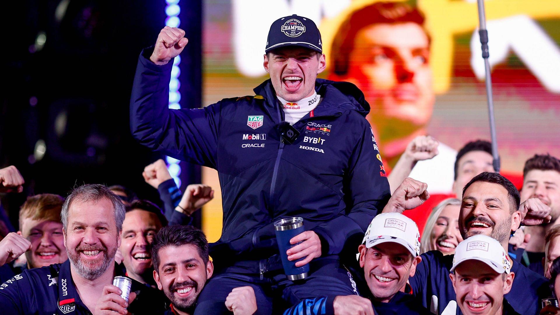 1 Max Verstappen NLD, Oracle Red Bull Racing celebrates becoming the 2024 Drivers World Champion, F1 Grand Prix of Las Vegas at Las Vegas Strip Circuit