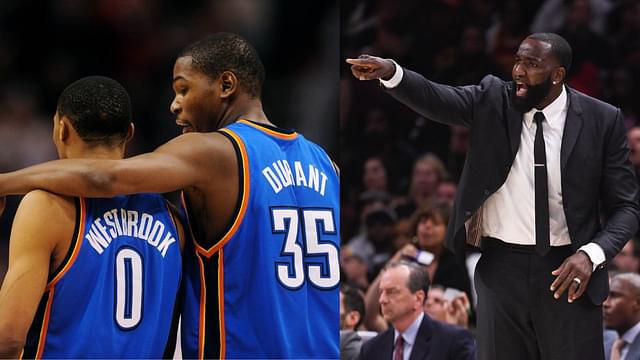 Russell Westbrook and Kevin Durant (L) and Kendrick Perkins (R)