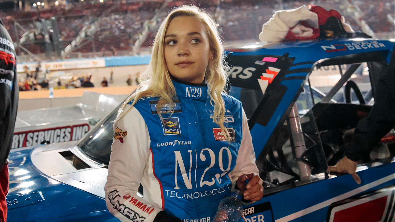 Nov 8, 2019; Avondale, AZ, USA; NASCAR Gander Outdoors Truck Series driver Natalie Decker during the Lucas Oil 150 at ISM Raceway. Mandatory Credit: Mark J. Rebilas-Imagn Images