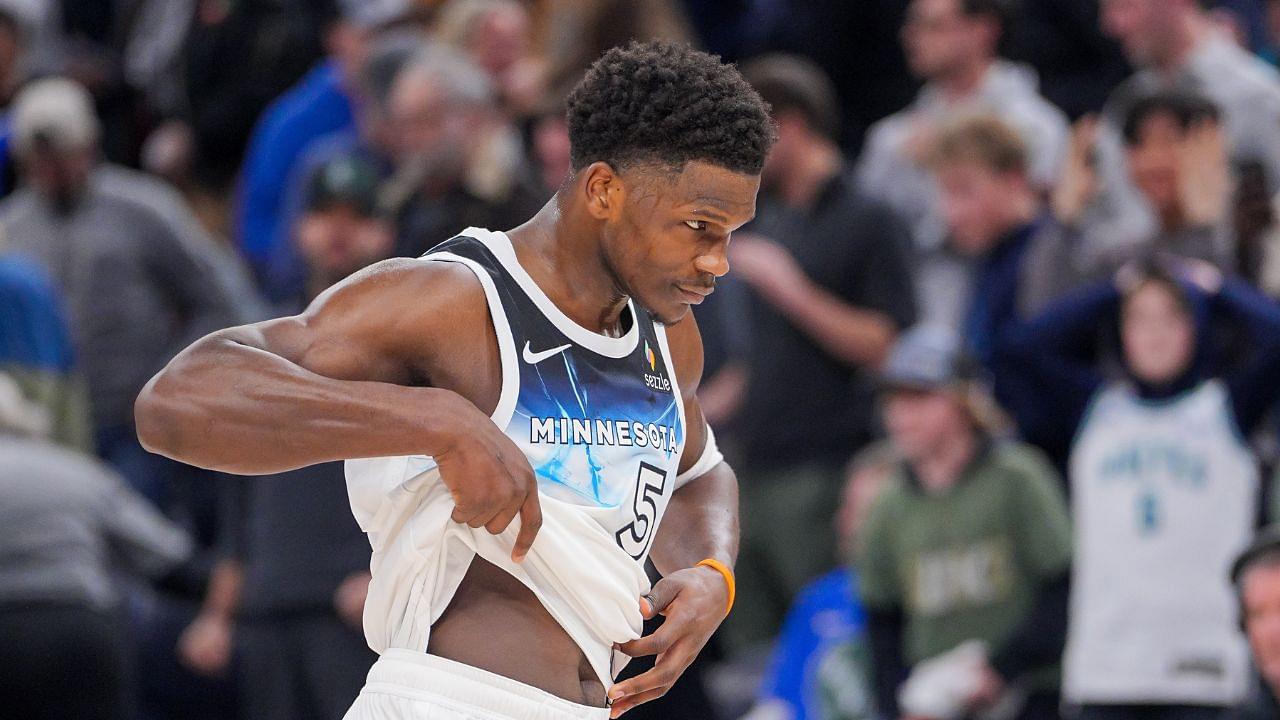 Minnesota Timberwolves guard Anthony Edwards (5) walks off the court after losing to the Milwaukee Bucks at Target Center.