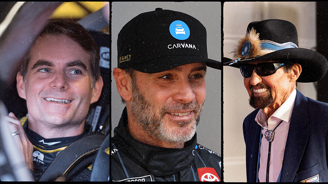 Jimmie Johnson (L) Jeff Gordon (C) and Richard Petty (R). Image Credits: Imagn.