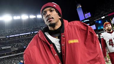 Jan 26, 2025; Philadelphia, PA, USA; Washington Commanders quarterback Jayden Daniels (5) walks off the field after losing the NFC Championship game against the Philadelphia Eagles at Lincoln Financial Field.