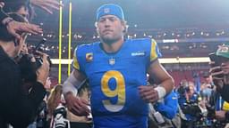 Jan 13, 2025; Glendale, AZ, USA; Los Angeles Rams quarterback Matthew Stafford (9) reacts after the NFC wild card game against the Minnesota Vikings at State Farm Stadium.