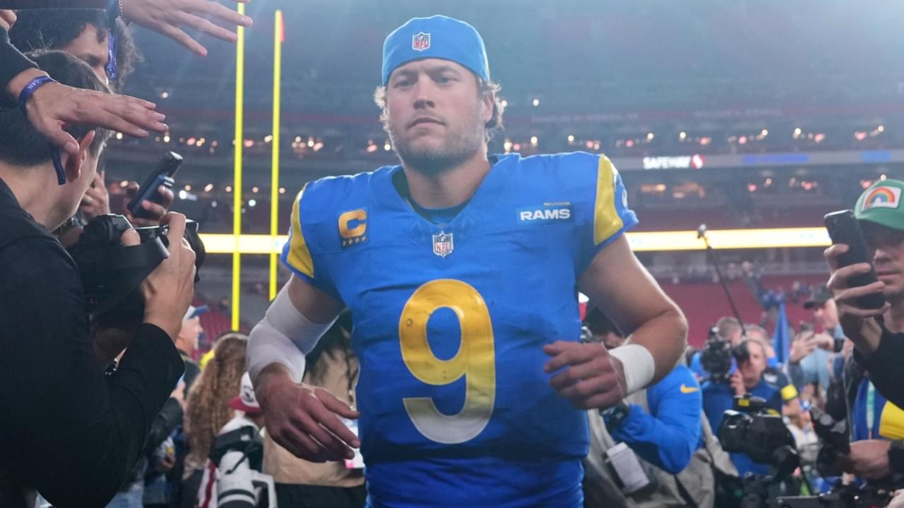 Jan 13, 2025; Glendale, AZ, USA; Los Angeles Rams quarterback Matthew Stafford (9) reacts after the NFC wild card game against the Minnesota Vikings at State Farm Stadium.