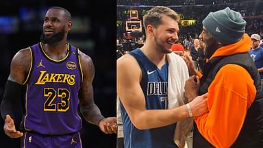 LeBron James (L) and Luka Doncic with Kobe Bryant (R)