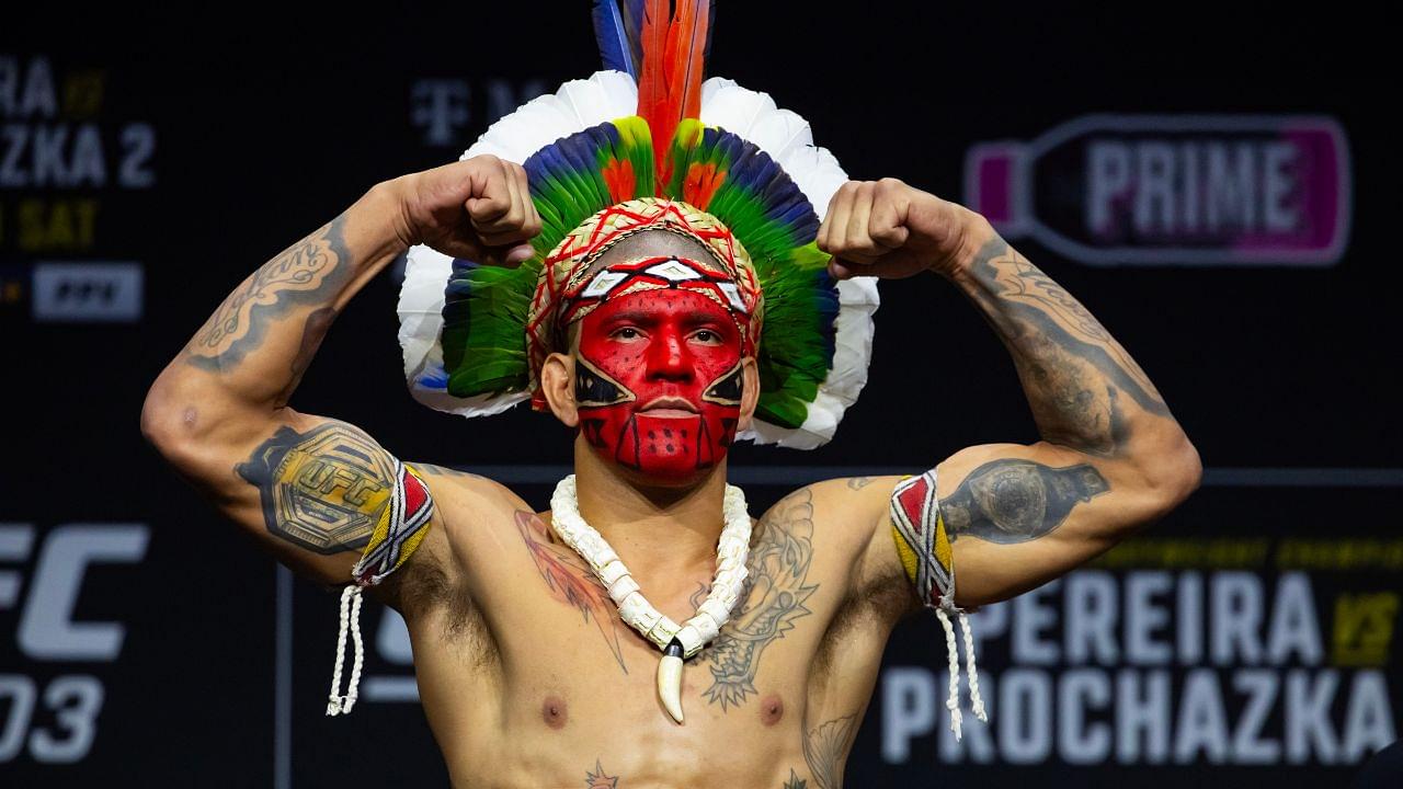 Alex Pereira during weigh ins for UFC 303 at T-Mobile Arena.