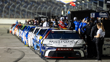 The car of NASCAR Cup Series driver Denny Hamlin (11) sits on pit road during qualifying for the Daytona 500 at Daytona International Speedway.