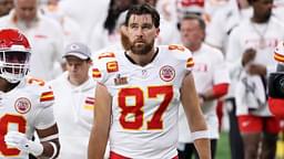 Feb 9, 2025; New Orleans, LA, USA; Kansas City Chiefs tight end Travis Kelce (87) walks off the field at the end of the first half of Super Bowl LIX at Caesars Superdome.