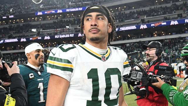 Green Bay Packers quarterback Jordan Love (10) reacts after the game against the Philadelphia Eagles in an NFC wild card game at Lincoln Financial Field.