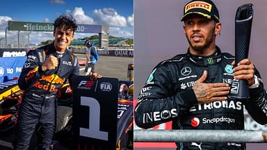 Arvid Lindblad(L), Lewis Hamilton(R)