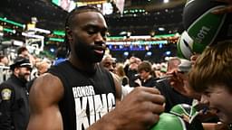 Boston Celtics guard Jaylen Brown (7) signs autographs before a game against the San Antonio Spurs at the TD Garden.