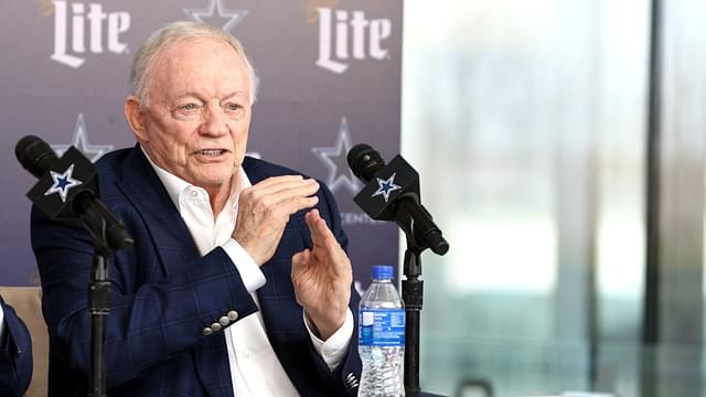 Dallas Cowboys owner Jerry Jones speaks to the media at a press conference at the Star.