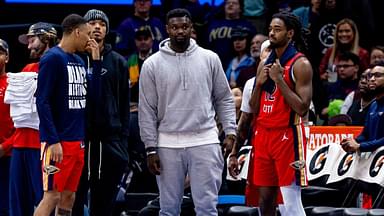 ; New Orleans Pelicans forward Zion Williamson (1) looks on with his teammates on a time out against the Sacramento Kings during the second half at Smoothie King Center.