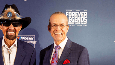 Former NASCAR drivers Richard Petty and son Kyle Petty on the red carpet before the 2025 NASCAR Hall of Fame Induction Ceremony at Charlotte Convention Center Crown Ballroom.