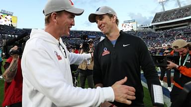 NFC coach Eli Manning and AFC coach Peyton Manning react after the 2024 Pro Bowl at Camping World Stadium.