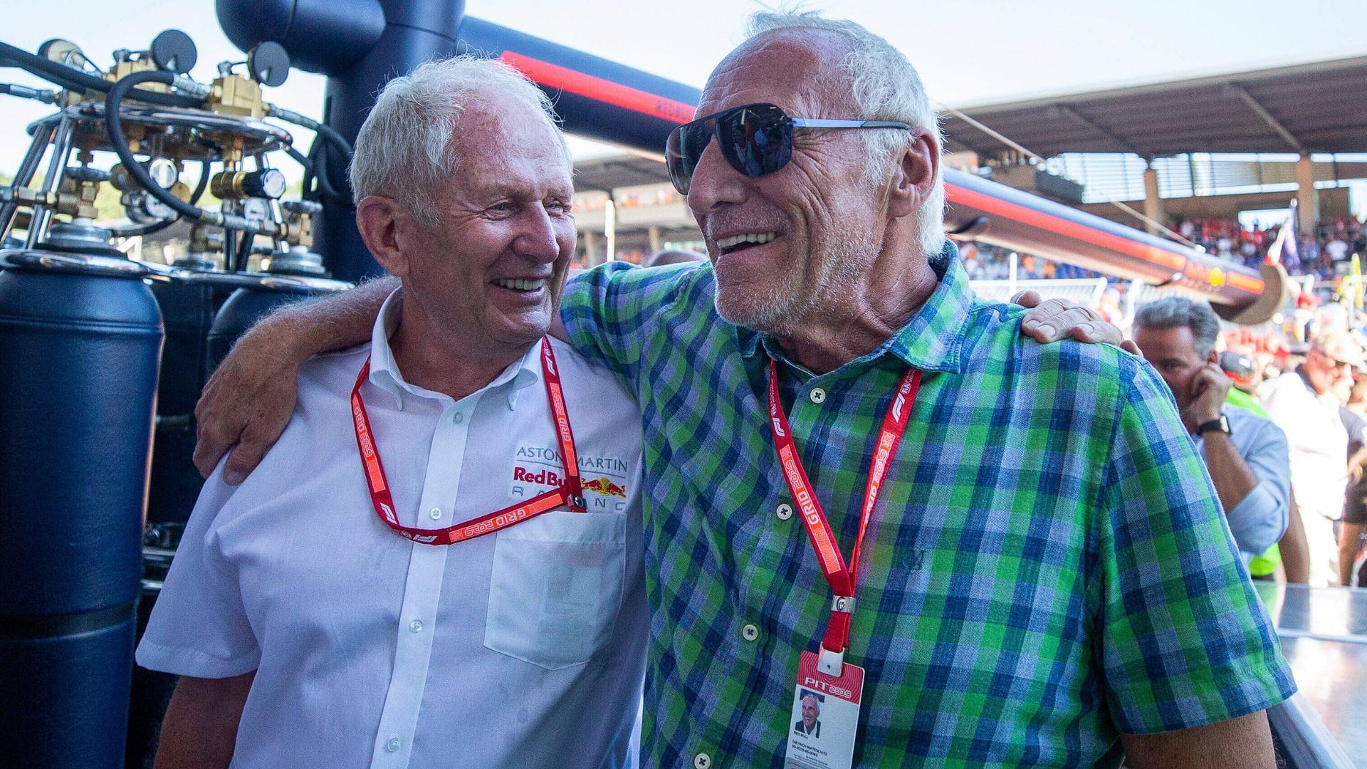 Motorsport Consultant Dr Helmut Marko AUT CEO and Founder of Red Bull Dietrich Mateschitz AUT during the Winner ceremony for the Austrian FIA Formula One Grand Prix