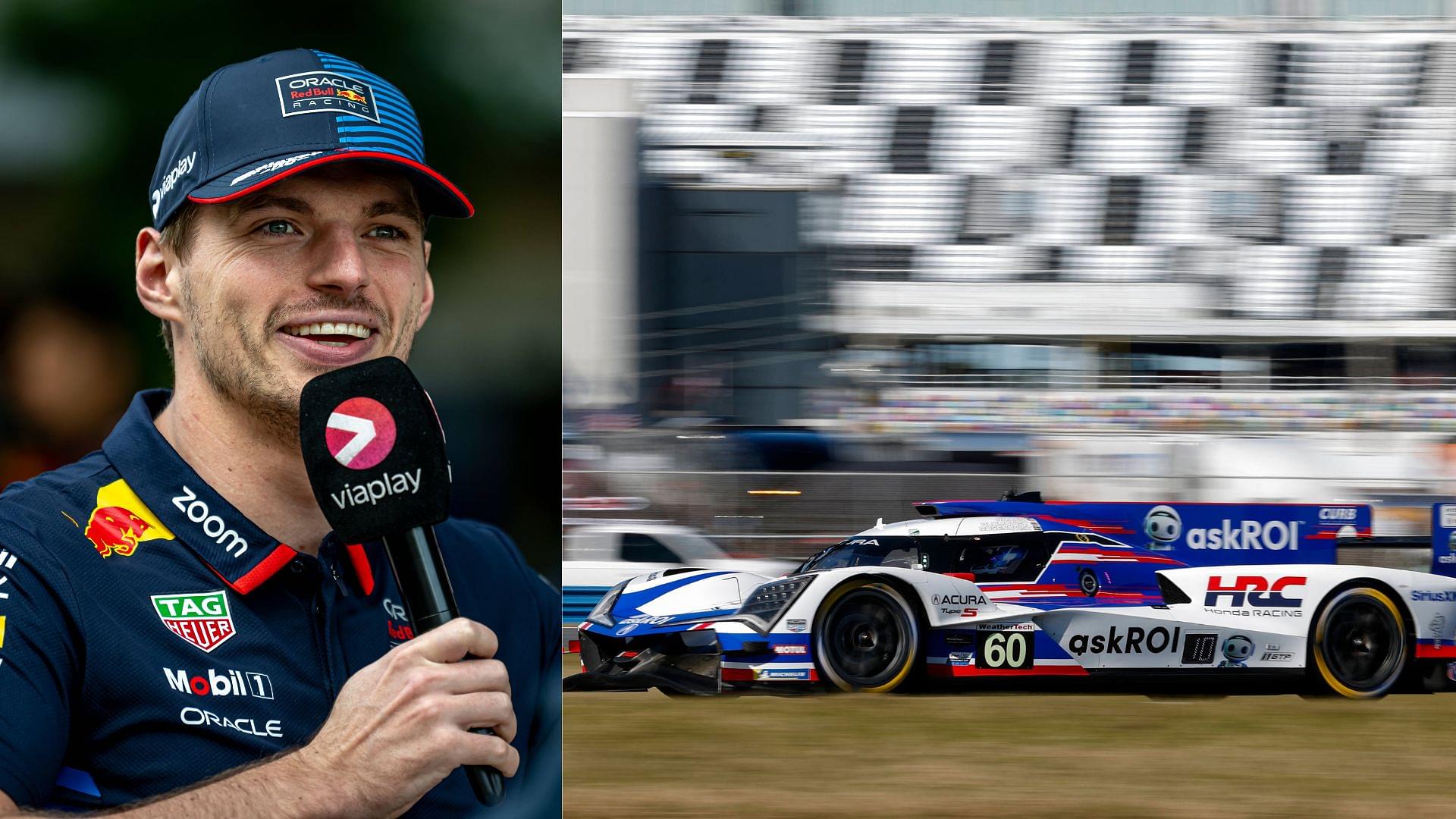 Max Verstappen (L) and the #60 Acura ARX-06 of Meyer Shank racing at 2025 Daytona 24 (R)