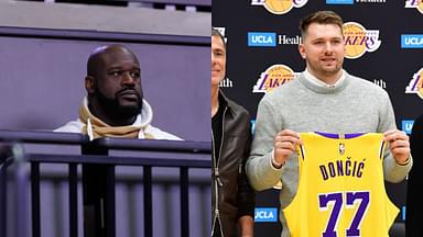 Shaquille O'Neal (L) and Luka Doncic (R)