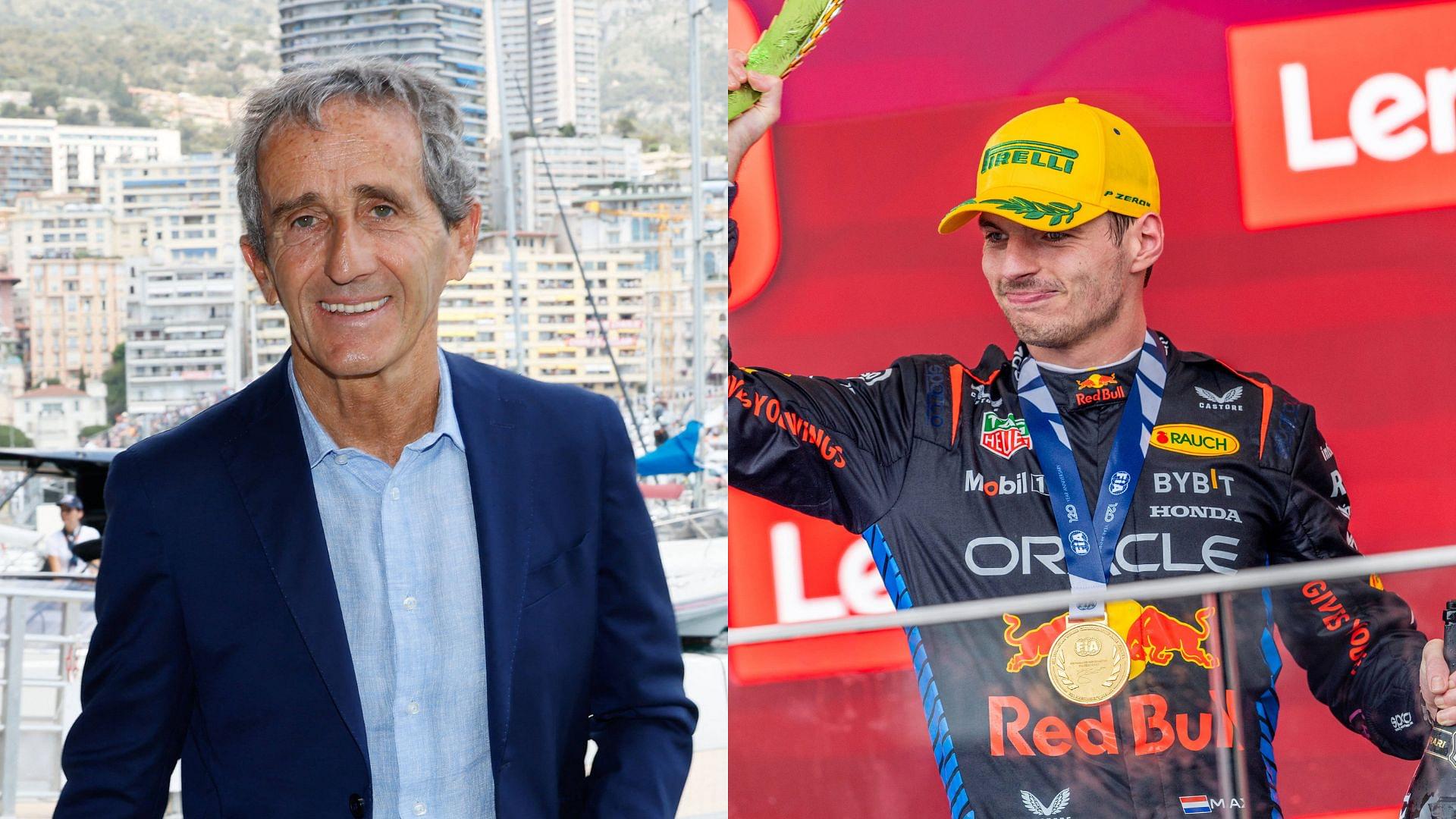 Alain Prost (L) and Max Verstappen (R)