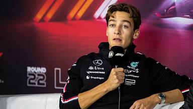 George Russell (63) of Team United Kingdom talks during the drivers press conference, PK, Pressekonferenz in the paddock club area before the Formula 1 Heineken Sliver Las Vegas Grand Prix in Las Vegas