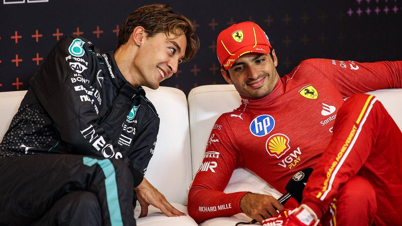 RUSSELL George (gbr), Mercedes AMG F1 Team W15, portrait SAINZ Carlos (spa), Scuderia Ferrari SF-24, portrait press conference, PK, Pressekonferenz during the Formula 1 Qatar Airways Austrian Grand Prix 2024, 11th round of the 2024 Formula One World Championship, WM, Weltmeisterschaft from June 28 to 30, 2024 on the Red Bull Ring, in Spielberg, Austria