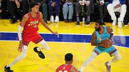 Shaqís OGs guard Kyrie Irving (11) of the Dallas Mavericks controls the ball against Chuckís Global Stars forward Victor Wembanyama (1) of the San Antonio Spurs during the 2025 NBA All Star Game at Chase Center.