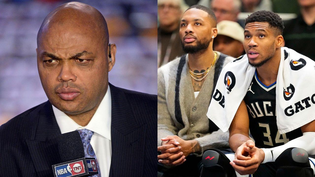 Charles Barkley (L), Damian Lillard and Giannis Antetokounmpo(R)