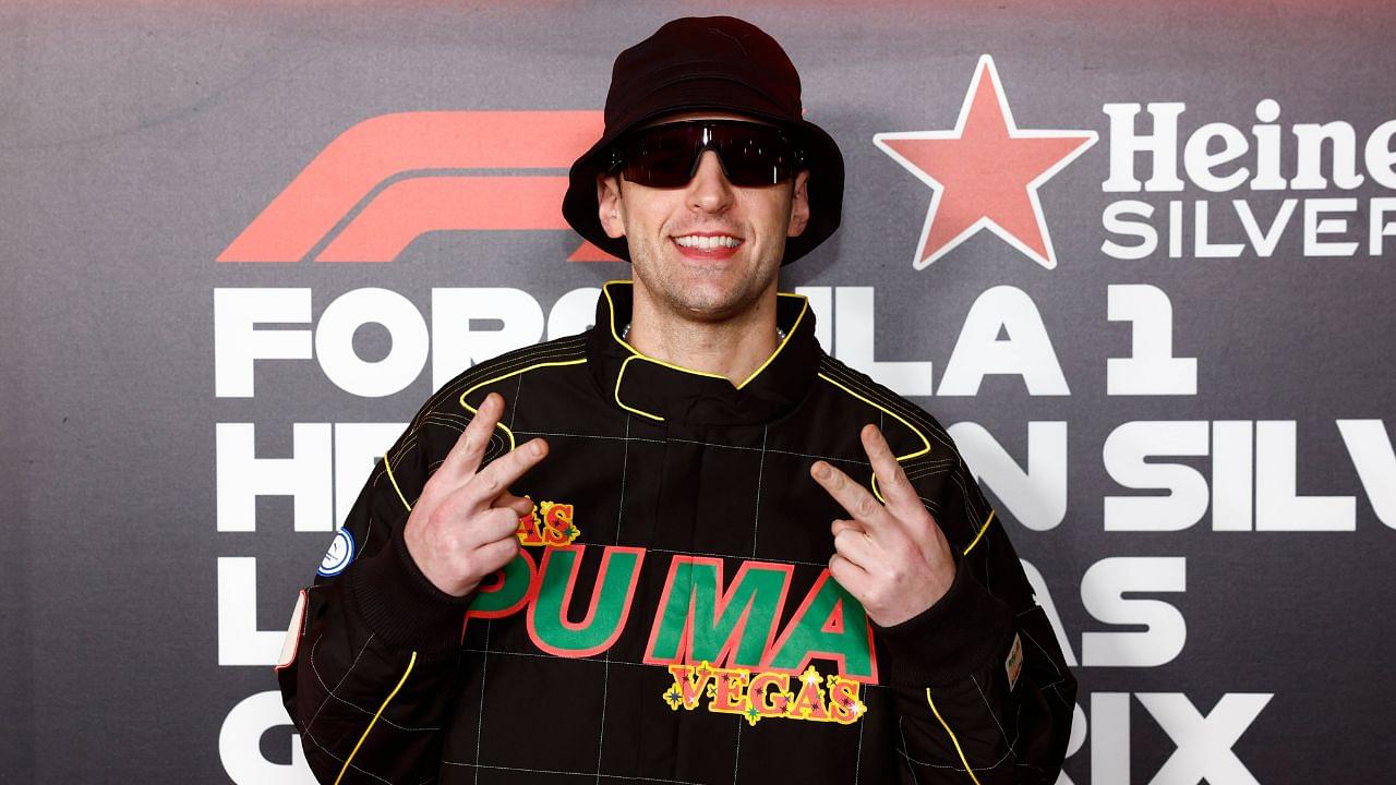 Basketball player Chris Brickley poses for photos on the red carpet prior to the Formula 1 Heineken Silver Las Vegas Grand Prix on the Las Vegas Strip Circuit