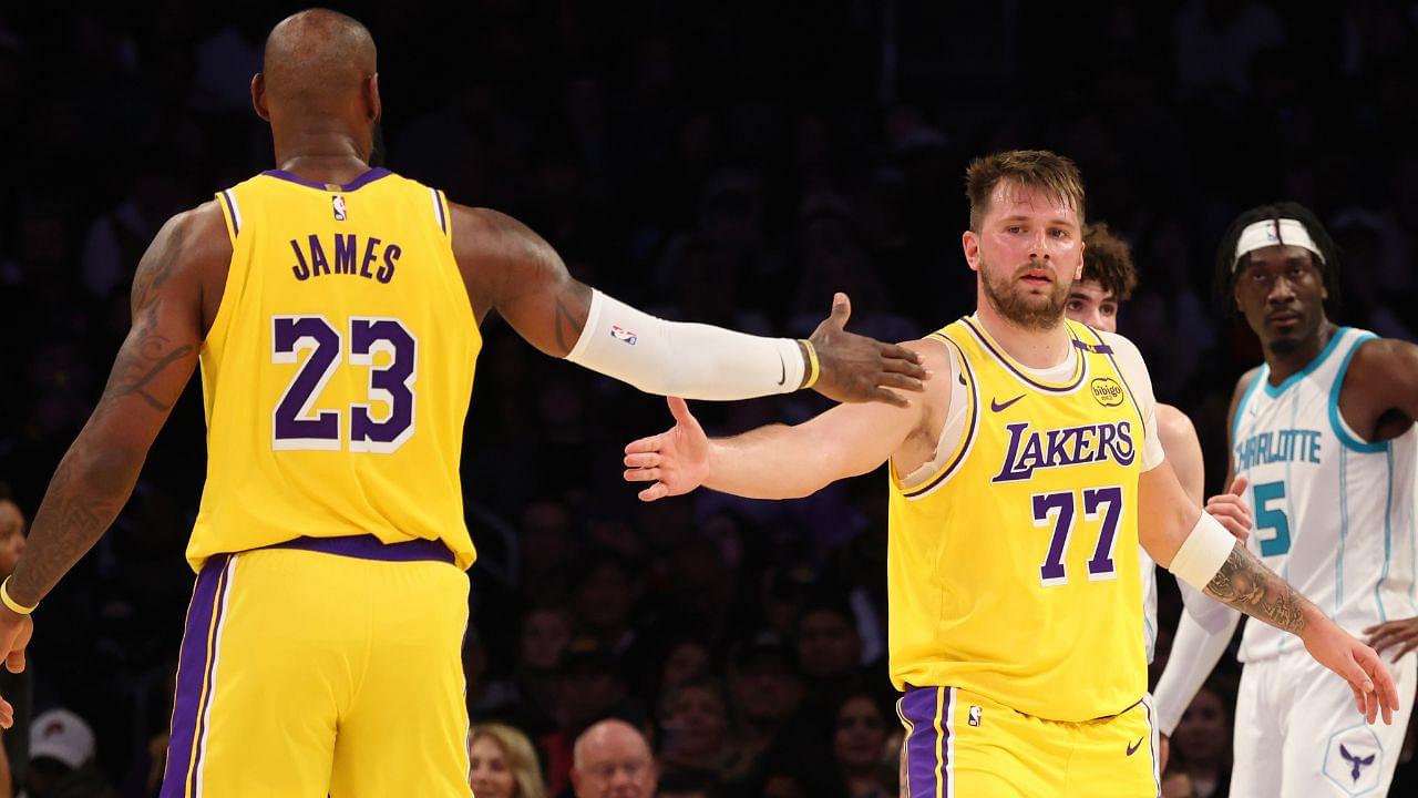 Luka Doncic and LeBron James NBA: Charlotte Hornets at Los Angeles Lakers