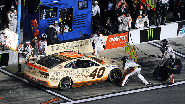 NASCAR Cup Series driver Justin Allgaier (40) makes a pit stop during the Daytona 500 at Daytona International Speedway.