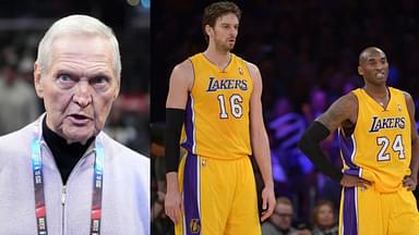 Jerry West (L), Pau Gasol and Kobe Bryant (R)