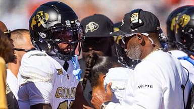 Oct 19, 2024; Tucson, Arizona, USA; Colorado Buffalos wide receiver Travis Hunter (12) with head coach Deion Sanders against the Arizona Wildcats at Arizona Stadium.