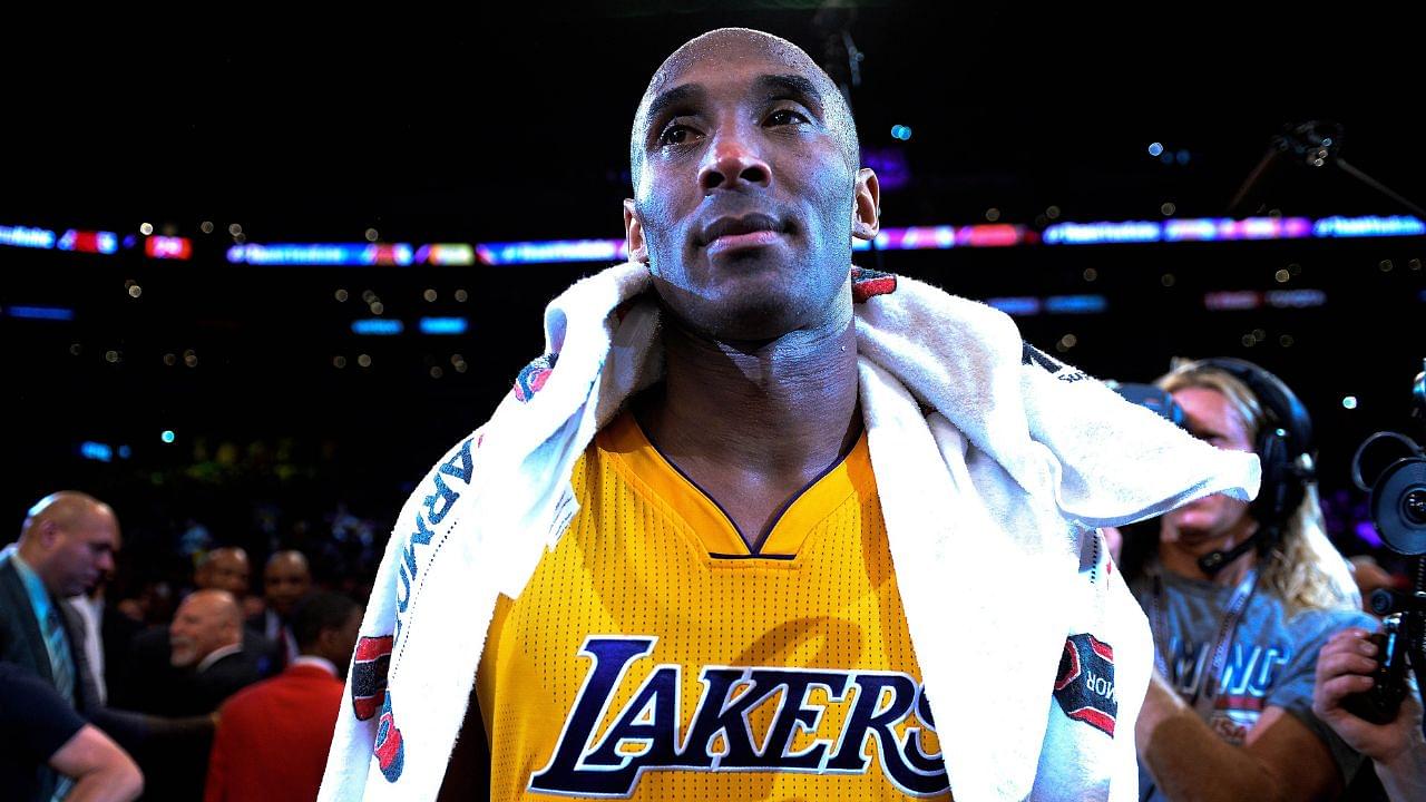 Los Angeles Lakers forward Kobe Bryant (24) looks on after the Lakers defeat of the Utah Jazz 101-96 at Staples Center in Bryant's final game of his career. Bryant scored 60 points in the game.