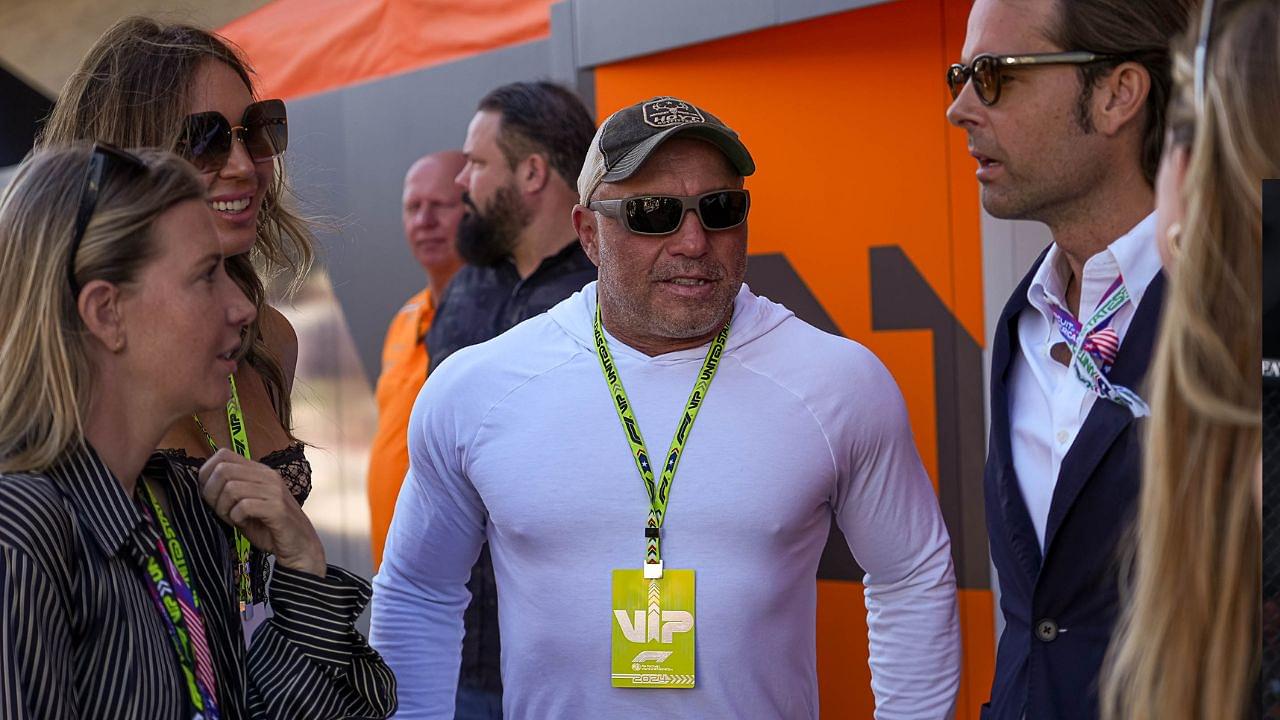 Joe Rogan talks to fans in the paddock at the Formula 1 Pirelli United States Grand Prix at Circuit of the Americas.