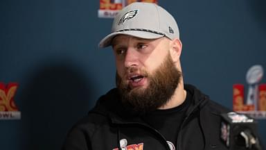 Philadelphia Eagles offensive tackle Lane Johnson speaks with the media during a press conference at Hilton New Orleans Riverside.