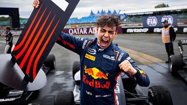 LINDBLAD Arvid (gbr), Prema Racing, Dallara F3 2019, portrait, celebrate his win during the 7th round of the 2024 FIA Formula 3 Championship from July 5 to 7, 2024 on the Silverstone Circuit