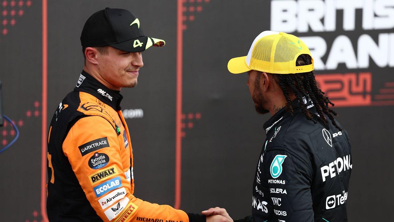 F1 British Grand Prix 2024 Qualifying Lando Norris of McLaren and Lewis Hamilton of Mercedes after qualifying ahead of the Formula 1 British Grand Prix at Silverstone Circuit in Northampton, Great Britain on July 6, 2024